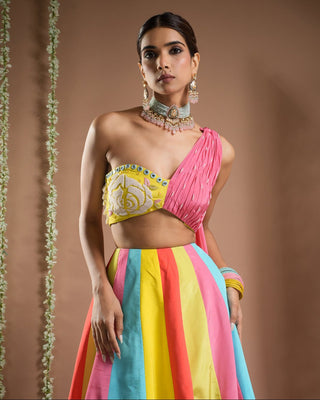 Multicolor one shoulder lehenga set