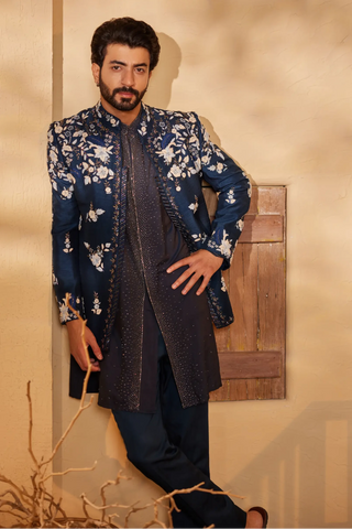 Midnight blue indo jacket set