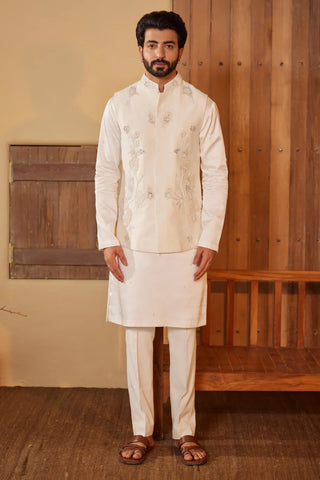 Milky white waist coat set