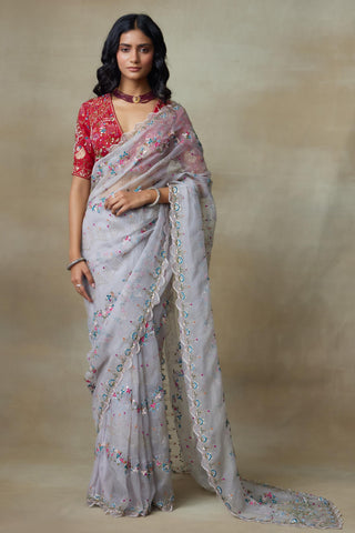 Gray Saree Set for Indian Wedding – Albatross by Shasha Gaba