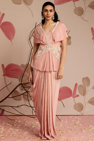 Pink amaryllis under bloom peplum top set