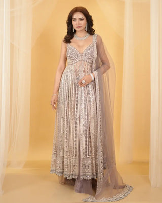 Gray mirror anarkali set