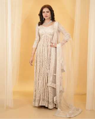 Ivory paisley anarkali set