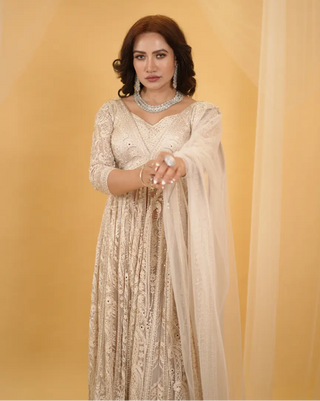 Ivory paisley anarkali set