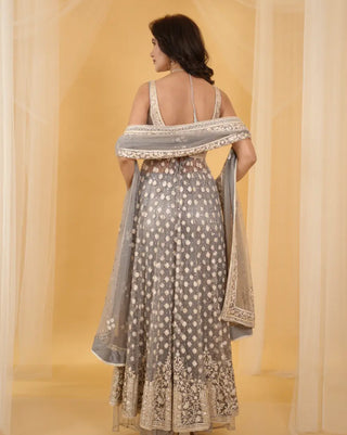 Gray floral anarkali set