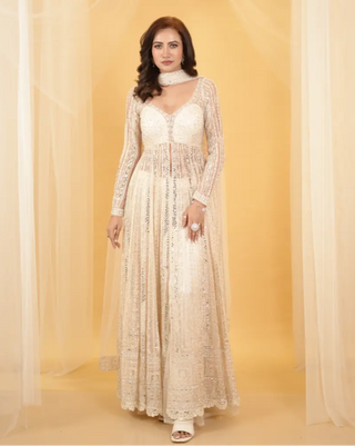 Ivory mirror anarkali set