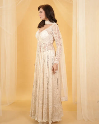 Ivory mirror anarkali set