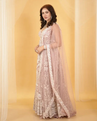 Pink mughal anarkali set
