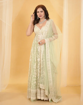 Green floral anarkali set