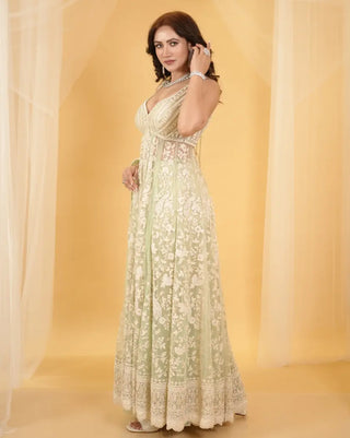 Green floral anarkali set