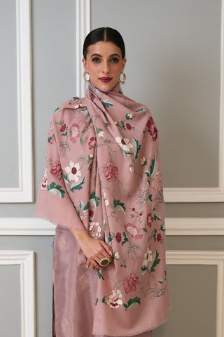 Stole Indian Wedding Wear - Pink Perfect Bloom Pure Cashmere by Mauli