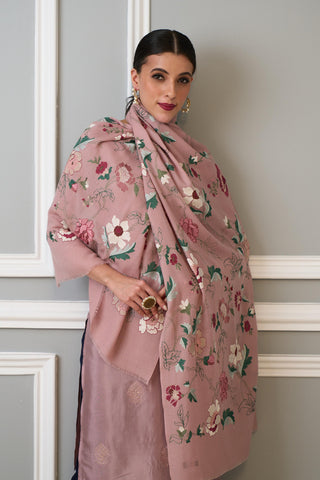 Stole Indian Wedding Wear - Pink Perfect Bloom Pure Cashmere by Mauli