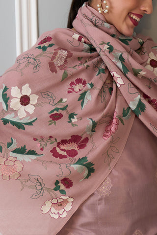 Stole Indian Wedding Wear - Pink Perfect Bloom Pure Cashmere by Mauli