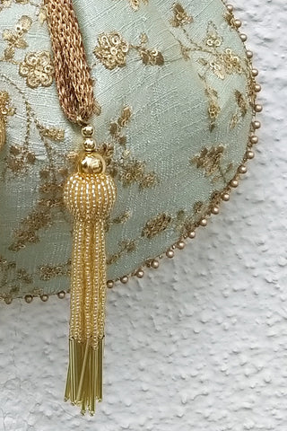 Green aqua sequin embroidered potli bag