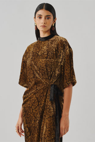 Printed velvet dress - Contemporary Wear - Bronze Hour T-Shirt Dress by Aroka