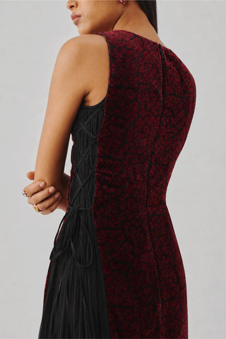 Ajrakh Velvet Dress - Indian Wedding - Cherry Maroon Ascent by Aroka