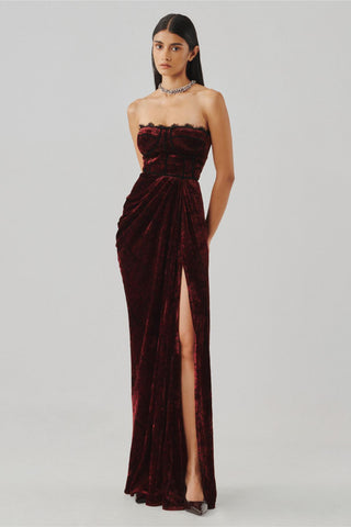 Ajrakh Gown - Indian Wedding - Charlotte Maroon Velvet by Aroka