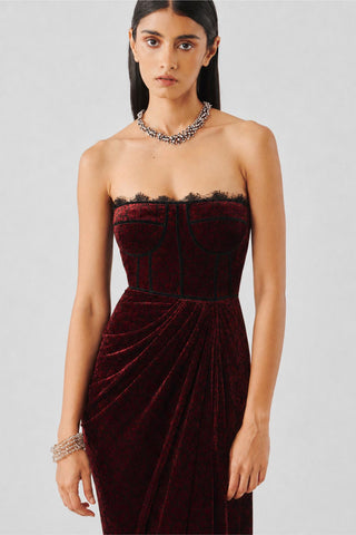 Ajrakh Gown - Indian Wedding - Charlotte Maroon Velvet by Aroka