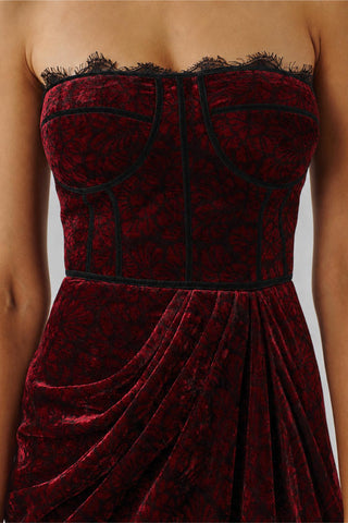 Ajrakh Gown - Indian Wedding - Charlotte Maroon Velvet by Aroka