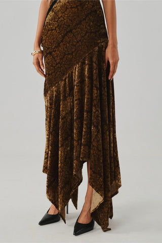 Gold velvet gown - Indian Wedding - Zarina Velvet Ajrakh Gown by Aroka