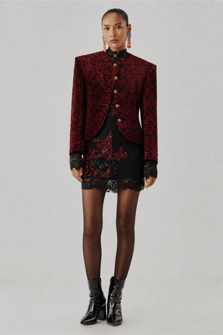 Ajrakh jacket skirt set - Indian Wedding - Maroon Ascent Jacket Skirt by Aroka