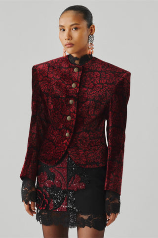 Ajrakh jacket skirt set - Indian Wedding - Maroon Ascent Jacket Skirt by Aroka
