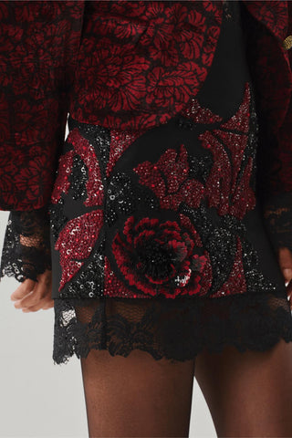 Mini Skirt - Contemporary Wear - Black Wild Rose Embroidered by Aroka