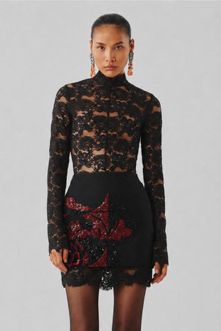 Mini Skirt - Contemporary Wear - Black Wild Rose Embroidered by Aroka