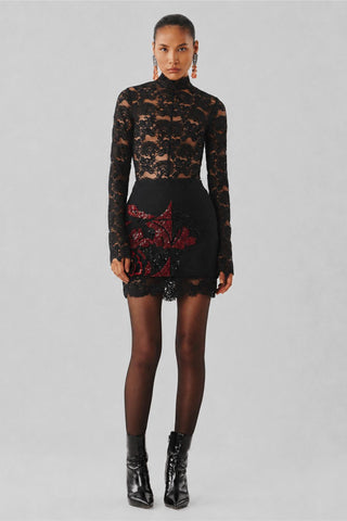 Mini Skirt - Contemporary Wear - Black Wild Rose Embroidered by Aroka