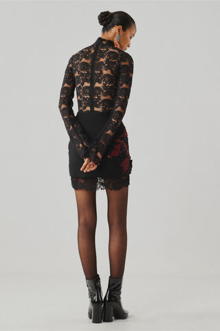 Mini Skirt - Contemporary Wear - Black Wild Rose Embroidered by Aroka