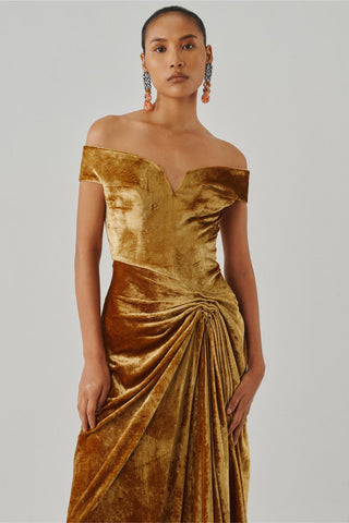 Off shoulder gown - Indian Wedding - Molten Off-Shoulder Gown by Aroka