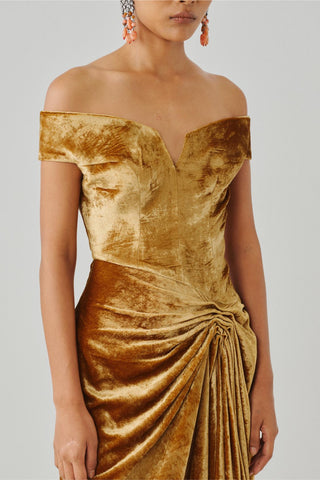 Off shoulder gown - Indian Wedding - Molten Off-Shoulder Gown by Aroka