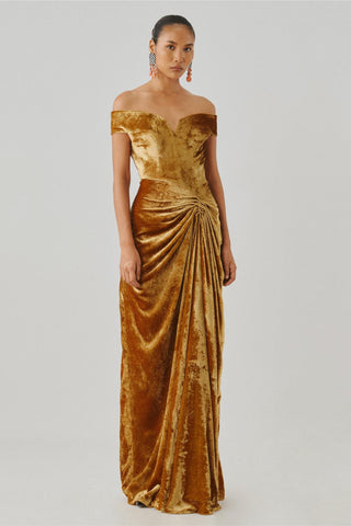 Off shoulder gown - Indian Wedding - Molten Off-Shoulder Gown by Aroka