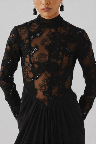 Embroidered Gown - Indian Wedding - Zoya Black Ascent by Aroka