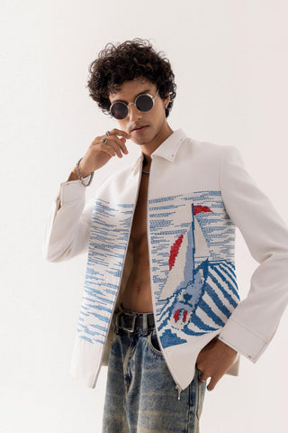 Jacket special occasion - Ivory Bomber Voyage Thread by Paarsh