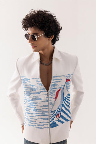 Jacket special occasion - Ivory Bomber Voyage Thread by Paarsh