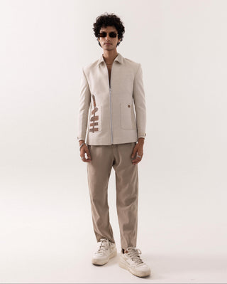 Jacket special occasion - Beige Bomber Tropical Taana by Paarsh 