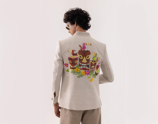 Jacket special occasion - Beige Bomber Tropical Taana by Paarsh 