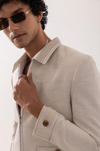 Jacket special occasion - Beige Bomber Tropical Taana by Paarsh 