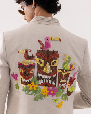 Jacket special occasion - Beige Bomber Tropical Taana by Paarsh 