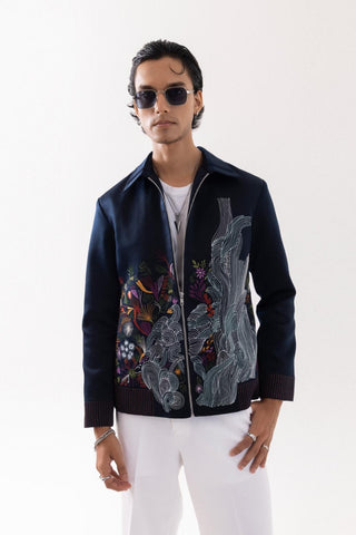 Jacket special occasion -  Blue Bomber Midnight Bloom by Paarsh