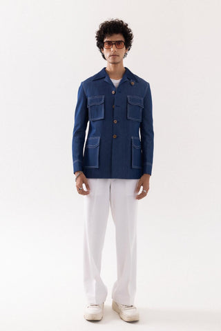 Jacket special occasion - Blue Bomber Denim Shacket by Paarsh 