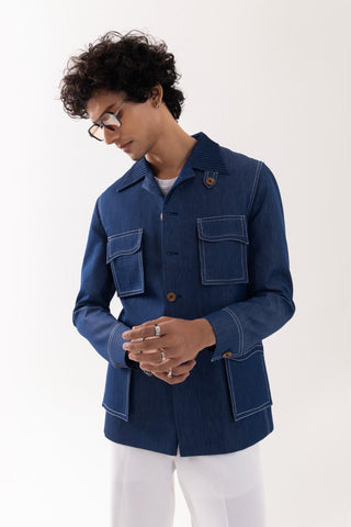 Jacket special occasion - Blue Bomber Denim Shacket by Paarsh 