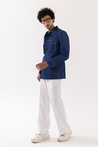 Jacket special occasion - Blue Bomber Denim Shacket by Paarsh 