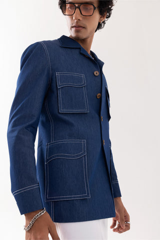 Jacket special occasion - Blue Bomber Denim Shacket by Paarsh 