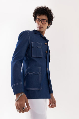 Jacket special occasion - Blue Bomber Denim Shacket by Paarsh 