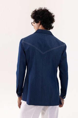 Jacket special occasion - Blue Bomber Denim Shacket by Paarsh 