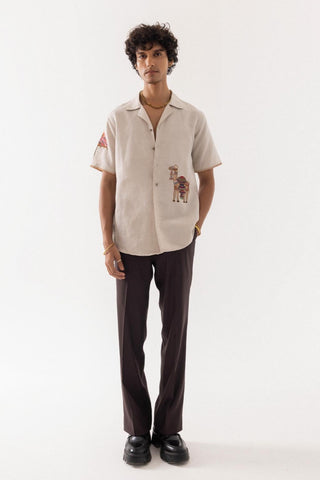 Half Sleeve Shirt for Special Occasions – Beige Arva Rajasthani by Paarsh