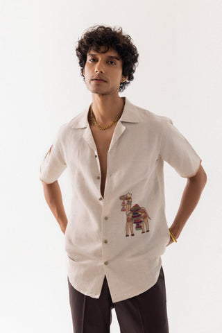 Half Sleeve Shirt for Special Occasions – Beige Arva Rajasthani by Paarsh