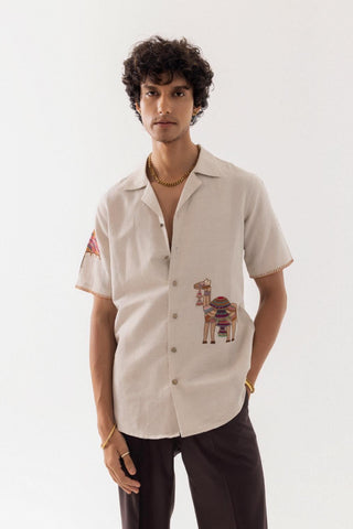 Half Sleeve Shirt for Special Occasions – Beige Arva Rajasthani by Paarsh